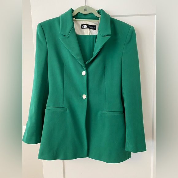 Zara Jackets & Coats Green Zara Suit Matching Set Medium Blazer And